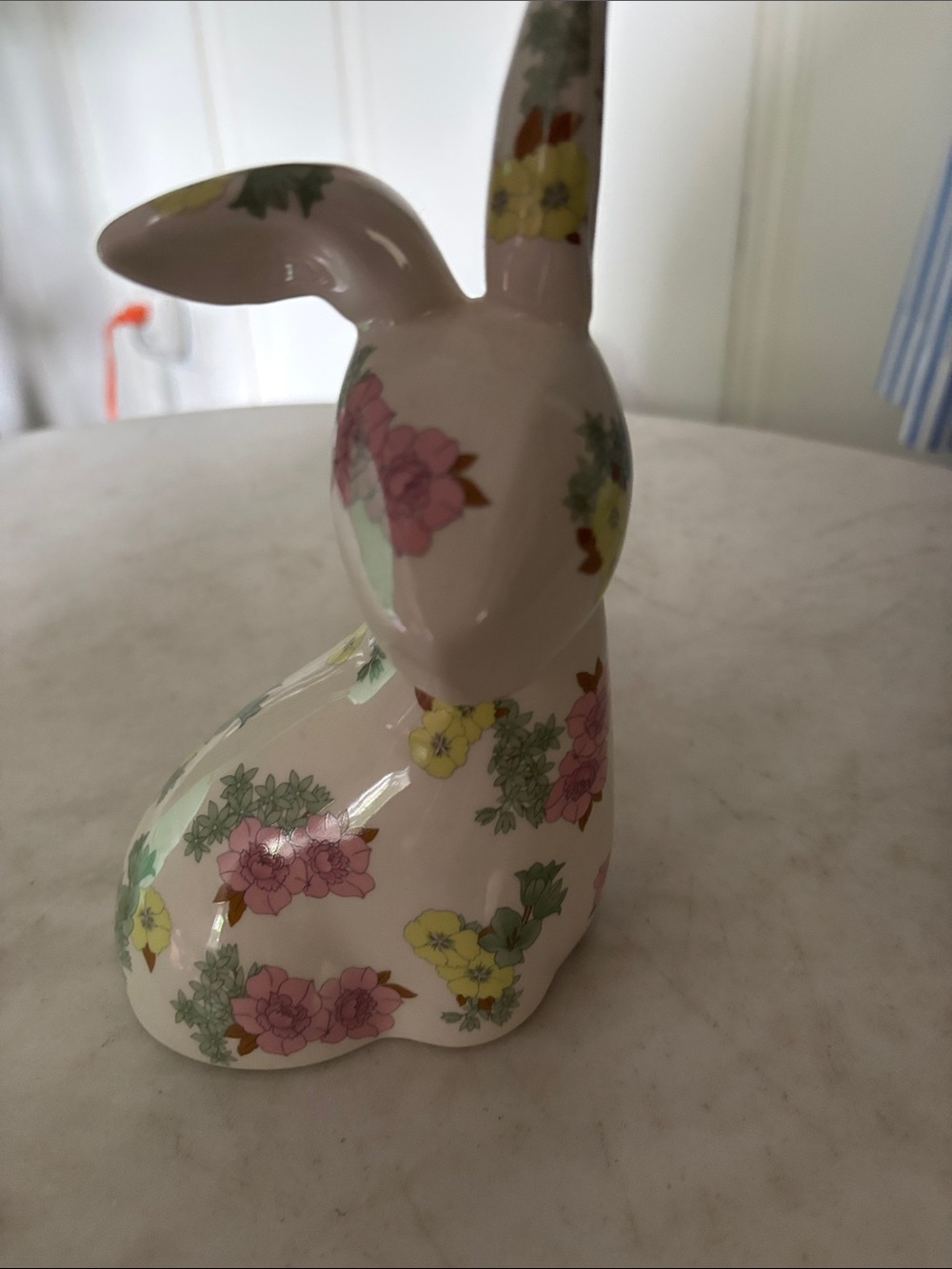 Anthropologie Glossy Floral Ceramic Bunny in Pink, Yellow, Green